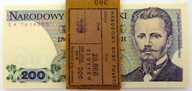 Banknoty 200 zł 1986 seria EA stan 1 UNC z paczki bankowej.Pierwsza seria .