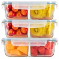 LUNCHBOX ÜVEG ÉTELTÁROLÓ SZETT 3DB-OS KÉTREKESZES LÉGMENTESEN ZÁRÓDÓ