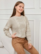 SHEIN SWETER DZIECIĘCY BEŻOWY DŁUGI RĘKAW DZIANINA ROZ 164 682