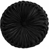 Čierny dekoračný vankúš plisovaný velúr okrúhly 35 cm NOVINKA