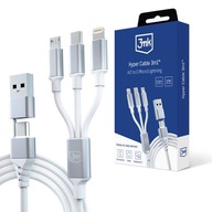 Biały Kabel USB-A/C do USB-C/Micro/Lightning 1.5m - 3mk Hyper Cable 3in1