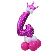 Balon w kształcie cyfry + balon + 15 sztuk balonów lateksowych +2, różowy 4 numer 4