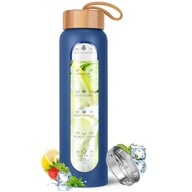 Butelka motywacyjna z miarką na wodę napoje szklana 1L, bidon 1000ml