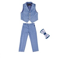 Oblek set 3-cz modrý komplet mriežka 0A1