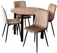 Zestaw Stół Okrągły z 4 Krzesłami Welur Beżowe Jadalnia Kuchnia Salon Loft