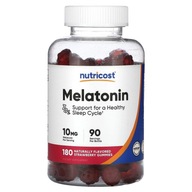 Nutricost, Melatonina, Truskawka, 10 mg, 180 żelek (5 mg w żelu)