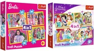 PUZZLE DLA 4-LATKI DISNEY KSIĘŻNICZKI 4w1 + WESOŁY ŚWIAT BARBIE 4w1 TREFL