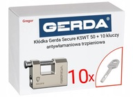 .10 Kľúče. Visiaci zámok Gerda Secure KSWT T50 + 10 kľúčov proti vlámaniu tŕň