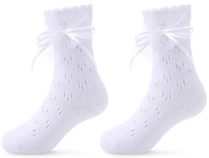 27-29 Ponožky zdobené MAŠĽOU prelamované BE SNAZZY s mašľou biele