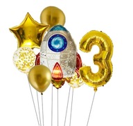 Zestaw balonów Rakieta Prom Kosmiczny Cyfra złota 3 Urodziny Kosmos Balony