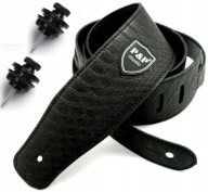 BŐR GITÁR HEVEDER + 2 x STRAP LOCK RÖGZÍTŐ / GITÁR HEVEDER FEKETE