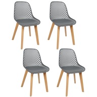 4X stoličky v škandinávskom štýle s polypropylénovou škrupinou s drevenými nohami