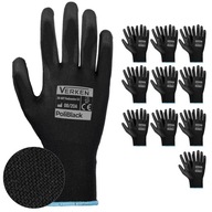 10x Ochranné pracovné rukavice čierne PU stavebné rukavice veľkosť 9