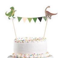 Dekoracja na Tort Topper z Flagietkami DINOZAUR Dino Urodziny Party 15x20cm