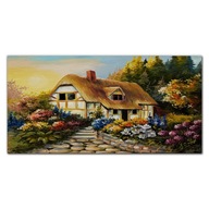 Obraz na plátne Kvety stromy chata dedina 140x70