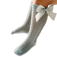 Podkolienky pre dievčatá vysoké ponožky sivé prelamované 17-19cm 4-6rokov