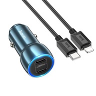 Hoco ładowarka samochodowa 2x Typ C + kabel Typ C do iPhone Lightning 8-pin