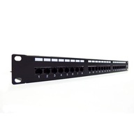 Patch panel 19" 24 porty, kat.6, S/FTP, 1U, wspornik kablowy, czarny (