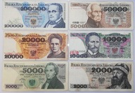 2000 zł - 100000 zł 1979-1990 Zestaw 6 banknotów PRL RZADKIE SERIE!!! L2-L7