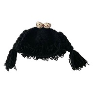 Pletená čapica s pigtailovou parochňou Zimná hrejivá štýlová pokrývka hlavy vetruodolná čierna