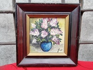 Stary obraz olejny kwiaty Danuta Lisok