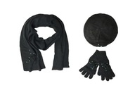 Zestaw zimowy czarny szalik rękawiczki beret