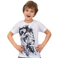 T-shirt chłopięcy Koszulka dziecięca 140 Bawełna Lew Biały Endo