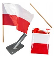 FLAGA POLSKI ZESTAW NA ŚCIANĘ UCHWYT KIJ NA DOM