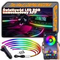 ŚWIATŁOWÓD do Samochodu AMBIENT RGB Gadżety ZESTAW 7m 6w1 ZAPALNICZKA + APP