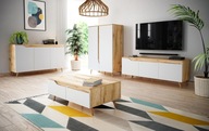 Sada škandinávskeho nábytku do obývacej izby - Dub Craft a Biely Mat, Moderný
