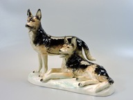 Figurka pies 2 psy owczarek niemiecki wilczur antyk 1930 Sitzendorf