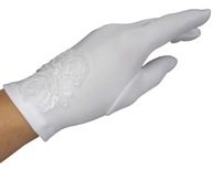 Białe rękawiczki komunijne z aplikacją. Do komunii