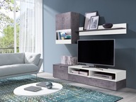 Moderná nábytková komoda RTV BIELA/BETON do obývačky 3 PRVKY ALAN