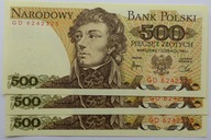 Banknoty 500 zł 1982 seria GD 6242225 + 2 stan 1.