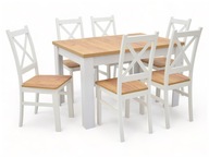 Stół rozkładany 80x120/160 dąb craft 6 krzeseł drewnianych do salonu