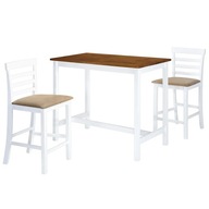 Barový stôl a 2 stoličky masívne drevo farba hnedá a biela