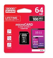SDXC Memóriakártya Goodram MicroSD Micro SD + SD Adapter C10 UHS-1 64GB