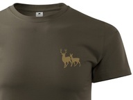Myśliwska brązowa koszulka T-shirt na polowanie mały nadruk BYK Z ŁANIĄ