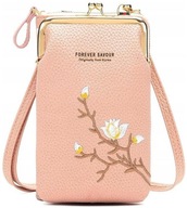 Torebka skórzana Listonoszka na telefon mini portfel na ramię w kwiaty