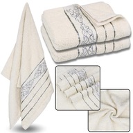 Smotanový bavlnený uterák s ozdobnou výšivkou, sivá výšivka 70x135 cm x2
