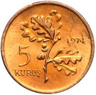 Turcja - moneta - 5 Kurus 1974 - Stan UNC