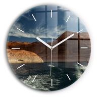Sklenené moderné hodiny na stenu Osoba na vodných lyžiach okrúhle fi30 cm