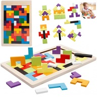 Tetris drevené kocky puzzle Montesori tabuľa