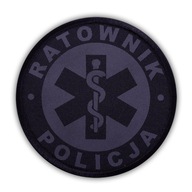 Emblemat CZARNY odblaskowy RATOWNIK POLICJA na rzepie 8,5 cm