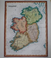 1838 oryginał DEKORACYJNA MAPA IRLANDIA DUBLIN CORK LONDONDERRY BELFAST