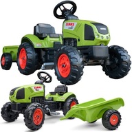 FALK Traktor Claas Zelená na pedále s prívesom + Klaksón od 2 Rokov