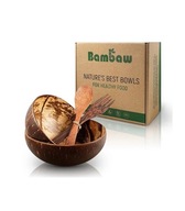 Zestaw misek z łupiny kokosa z drewnianymi sztućcami, naturalne