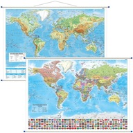ŚWIAT 1:42 000 000 MAPA ŚCIENNA DWUSTRONNA POLITYCZNA I FIZYCZNA RURKI PCV