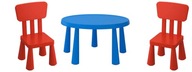 IKEA MAMMUT Konferenčný stolík modrý Stoličky červené 2ks