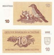 # LITWA - 10 TALONAS - 1992 - P-40 - UNC